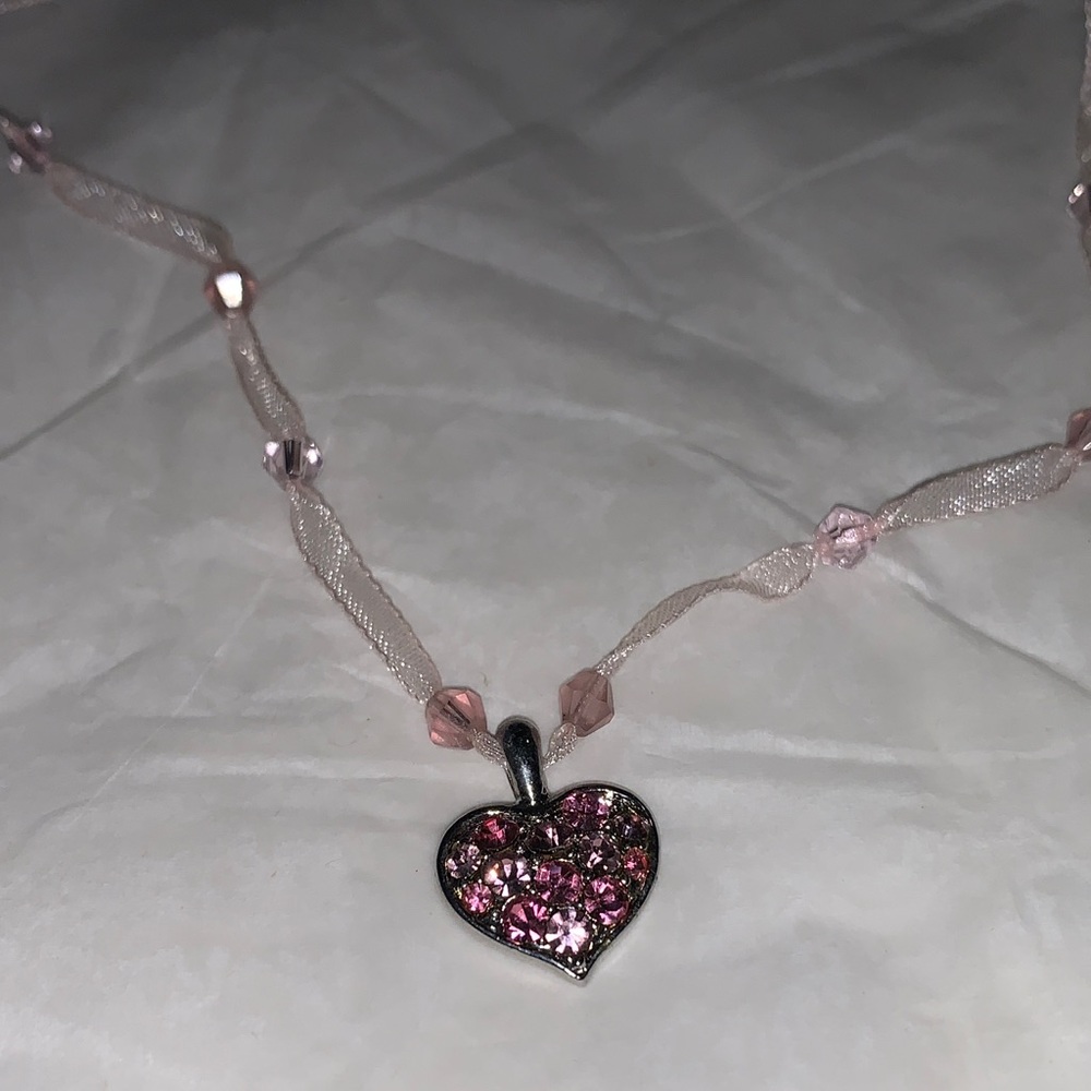 Cookie Lee Pink Heart Necklace with Silver Accents